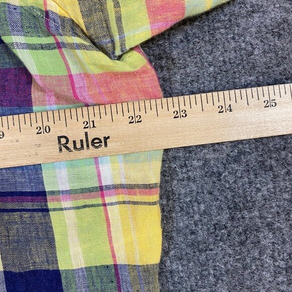 Polo Ralph Lauren Shirt L Blue Plaid 100% Linen Custom Fit Button Down Preppy - Picture 3 of 7